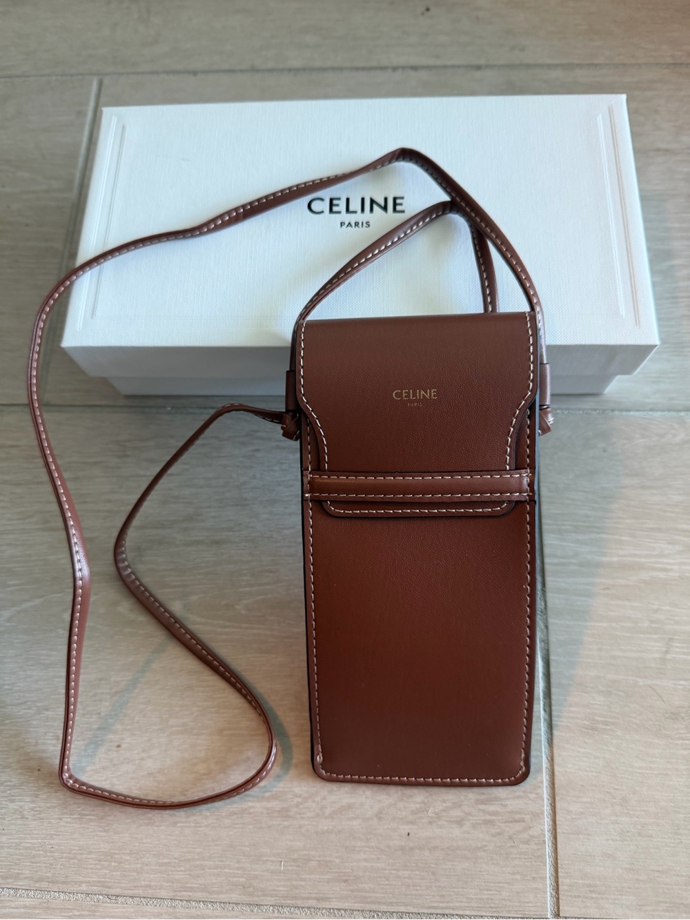 Celine Tan Calfskin Sunglasses / Phone Pouch